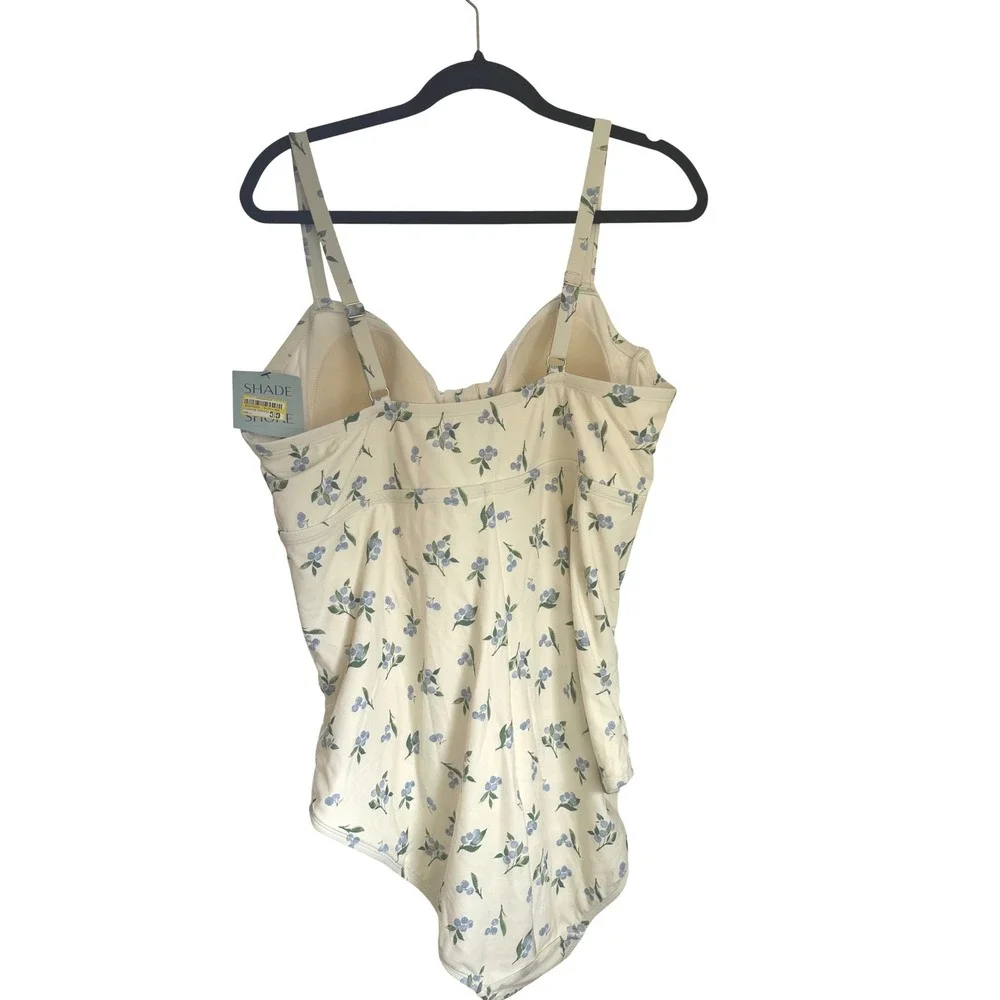 Shade & Shore Women Off White Blue Berry Floral One Piece Swimsuit Size 22 NEW